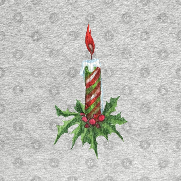 Christmas candle and holly by lisenok